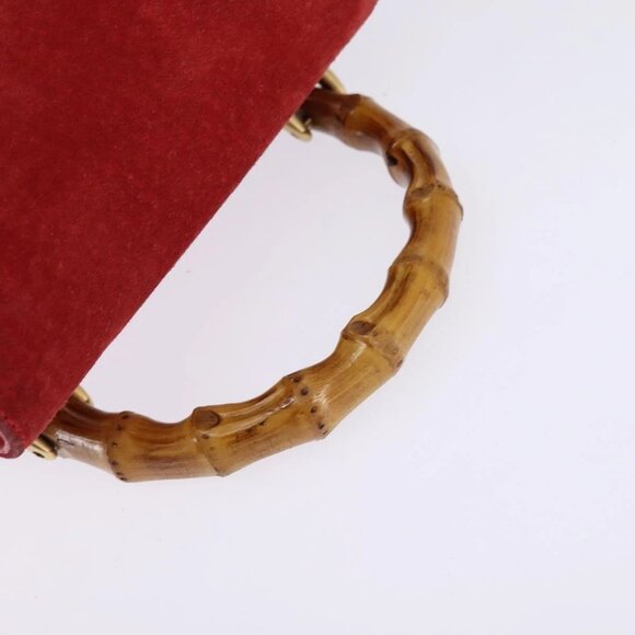 GUCCI Bamboo Backpack Suede Leather Red Gold Auth - Picture 8 of 16